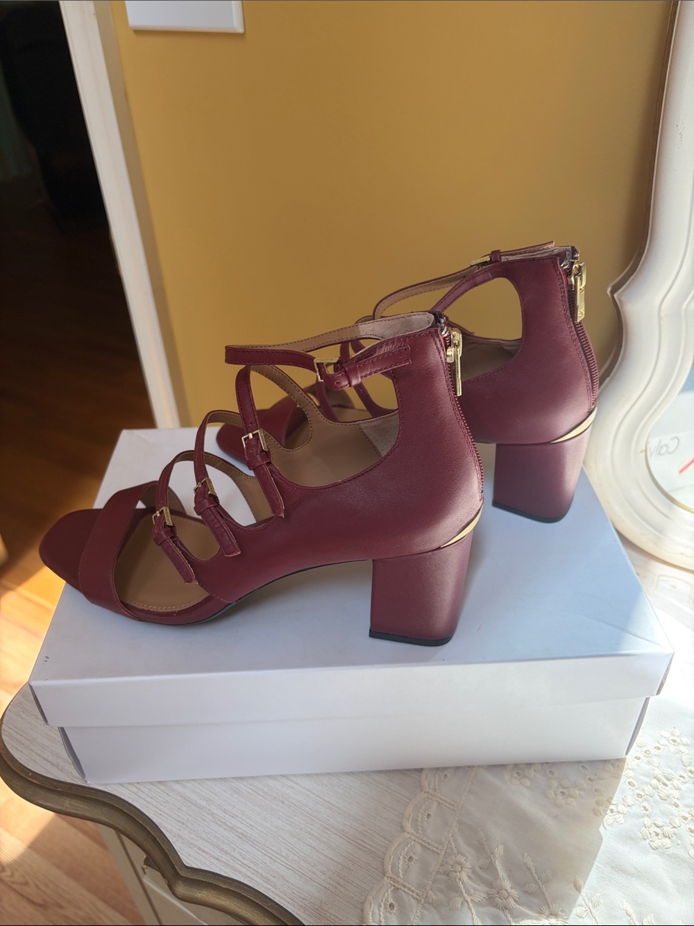 Calvin Klein Burgundy Strappy Block Heel Sandals